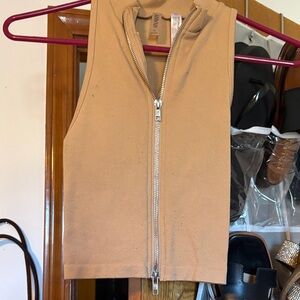 Tan Sleeveless Zip-Up Crop Top